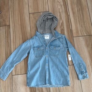 Old Navy Blue Denim Shirt with Gray Hood